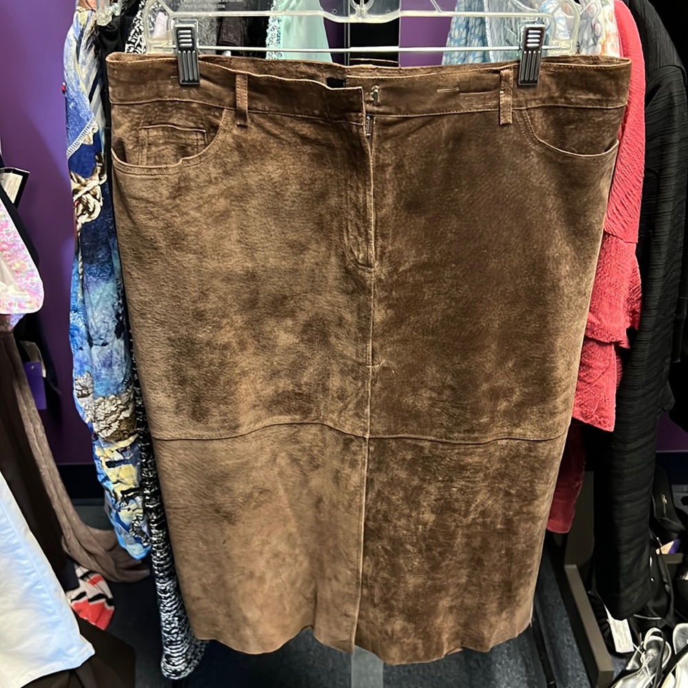 💜Reaction Kenneth Cole Brown Suede Skirt 12